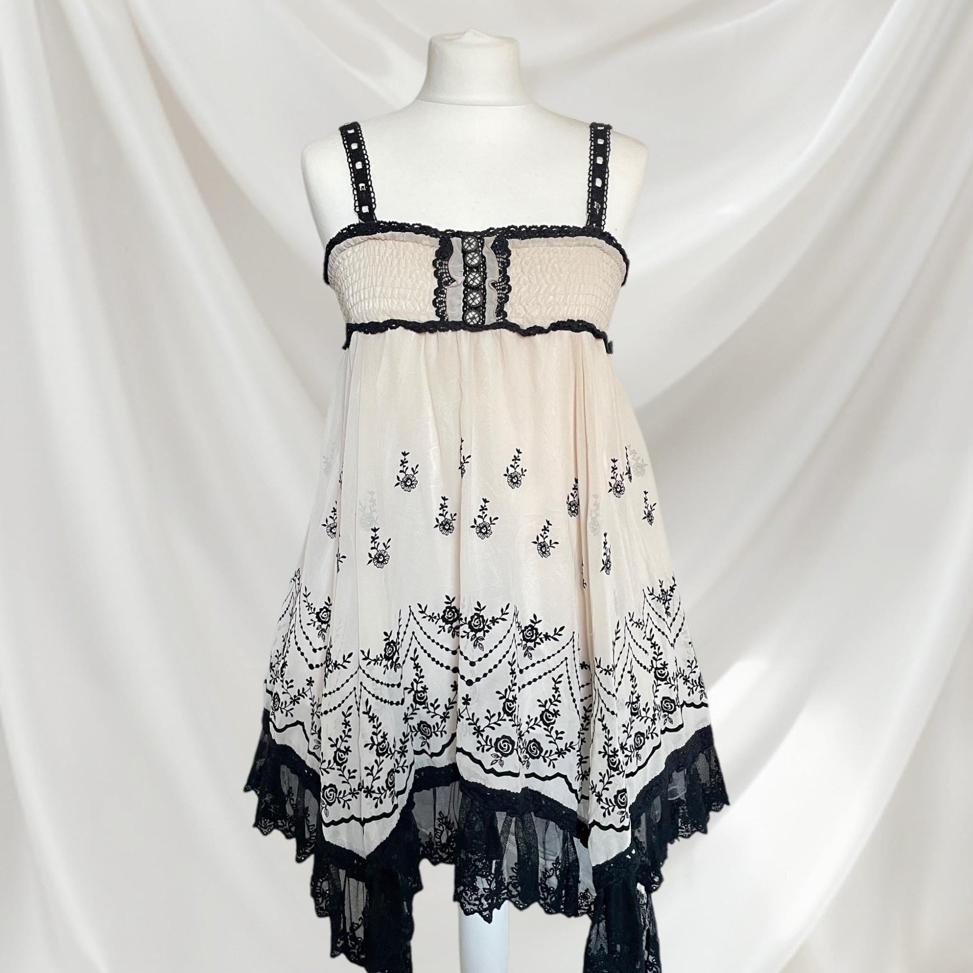 Axes Femme cream and black embroidered handkerchief hem dress / skirt0