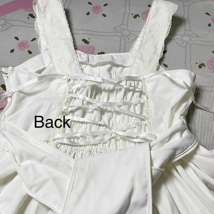 Bodyline white  lace dress with cross-tie back and full skirt – lolita JSK XS4