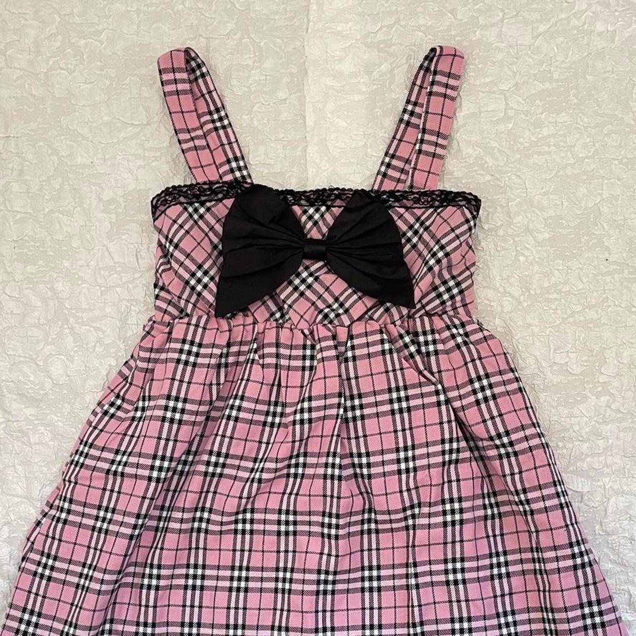 Tralala by Liz Lisa pink plaid mini dress with black bow gyaru kawaii 2