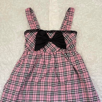Tralala by Liz Lisa pink plaid mini dress with black bow gyaru kawaii 2