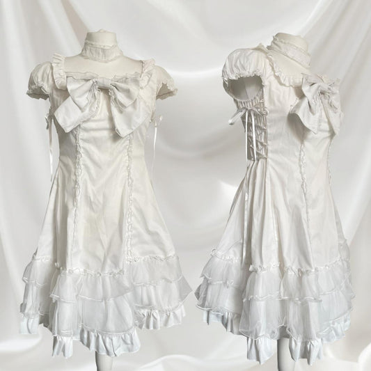 Bodyline white dress with a bow and crosstie detail Japanese brand 100% cotton0