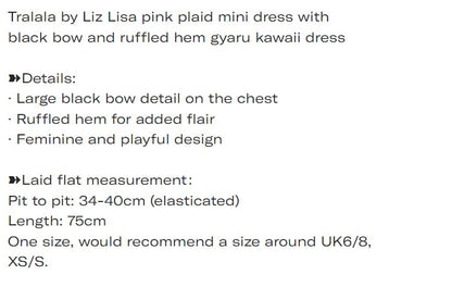 Tralala by Liz Lisa pink plaid mini dress with black bow gyaru kawaii 6