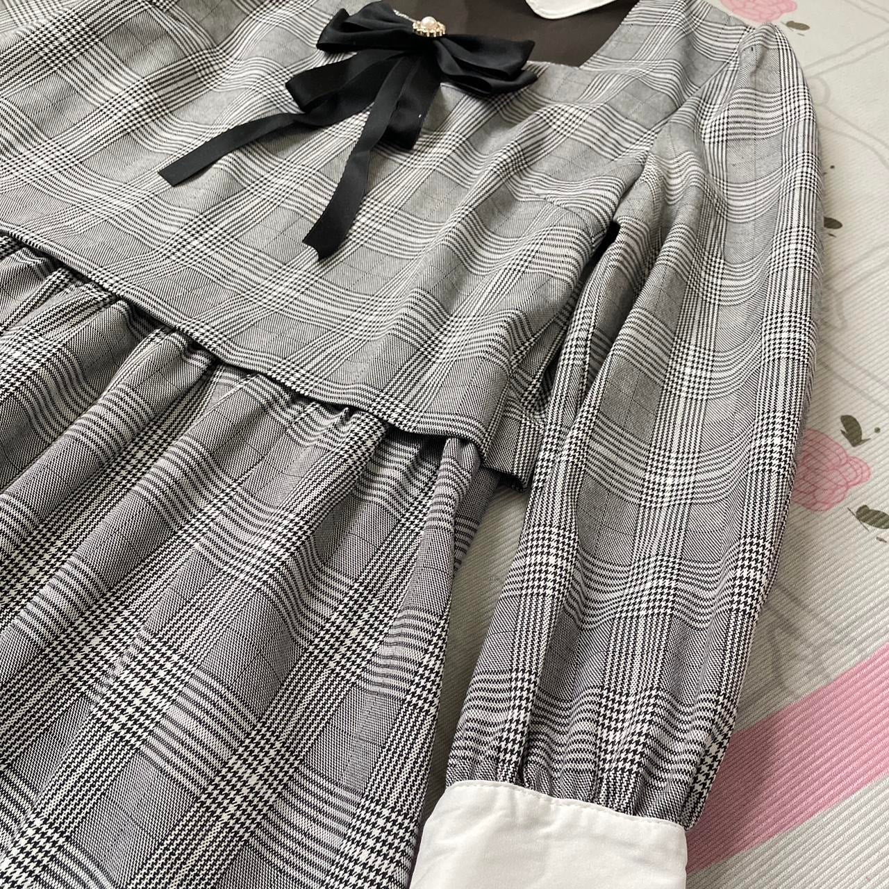 Ank Rouge plaid long-sleeve dress with peter pan collar Jfashion2