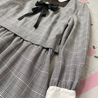 Ank Rouge plaid long-sleeve dress with peter pan collar Jfashion2