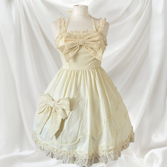 Bodyline sweet lolita cream dress with oversized bow embellishments 0