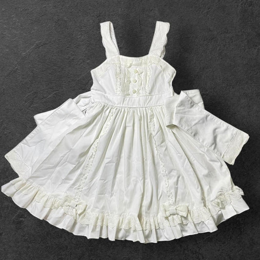 Bodyline white  lace dress with cross-tie back and full skirt – lolita JSK XS0