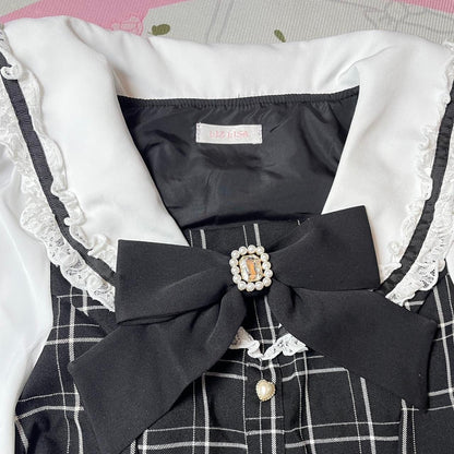 Liz Lisa Jirai Kei plaid mini dress/ top with a detachable bow one size2