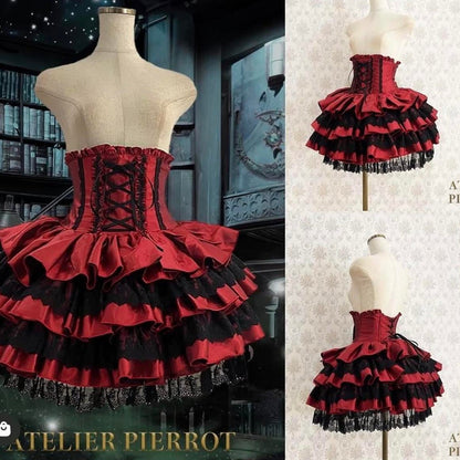 Atelier Pierrot Gothic Red & Black Tiered High Corset Mini Skirt Free size0