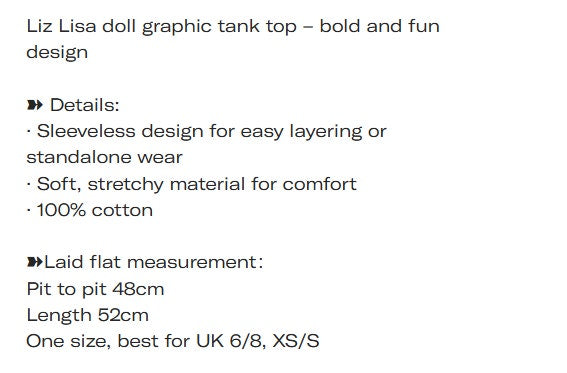 Liz Lisa doll graphic tank top – bold and fun design5