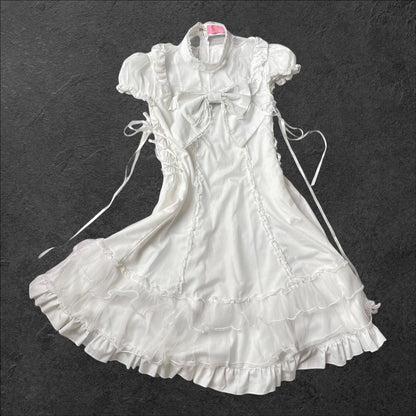 Bodyline white dress with a bow and crosstie detail Japanese brand 100% cotton1
