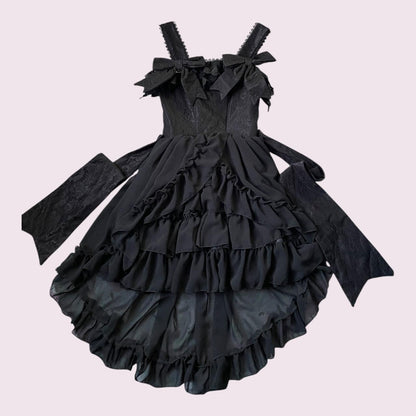Atelier Pierrot black gothic lolita dress – detachable bows, layered ruffles0