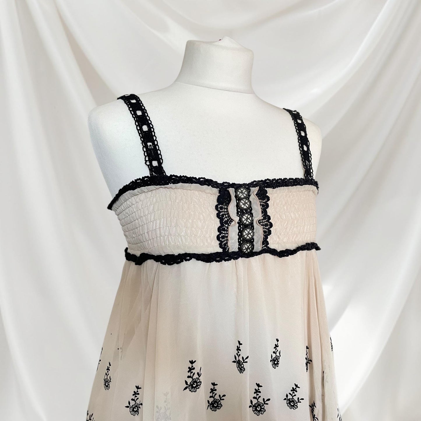 Axes Femme cream and black embroidered handkerchief hem dress / skirt2