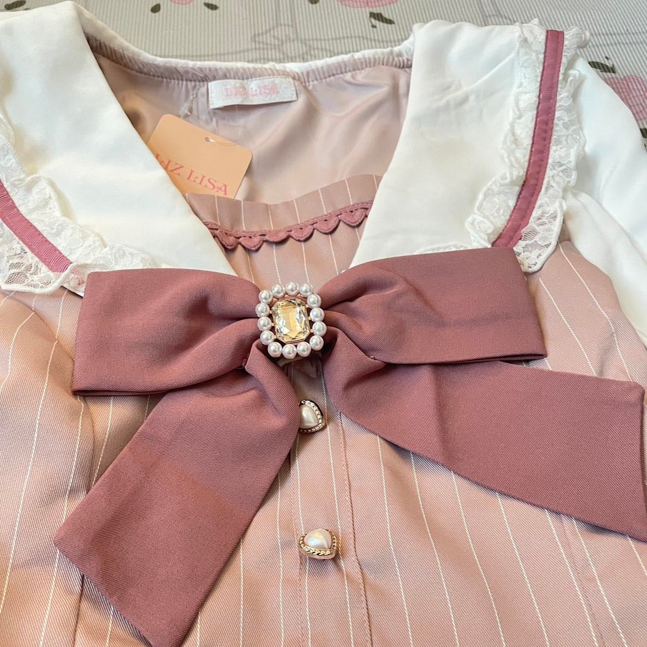 Liz Lisa pink Jirai Kei style two-piece set with a detachable bow tags removed2