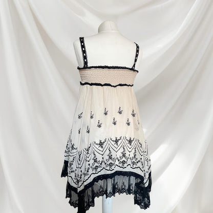 Axes Femme cream and black embroidered handkerchief hem dress / skirt3