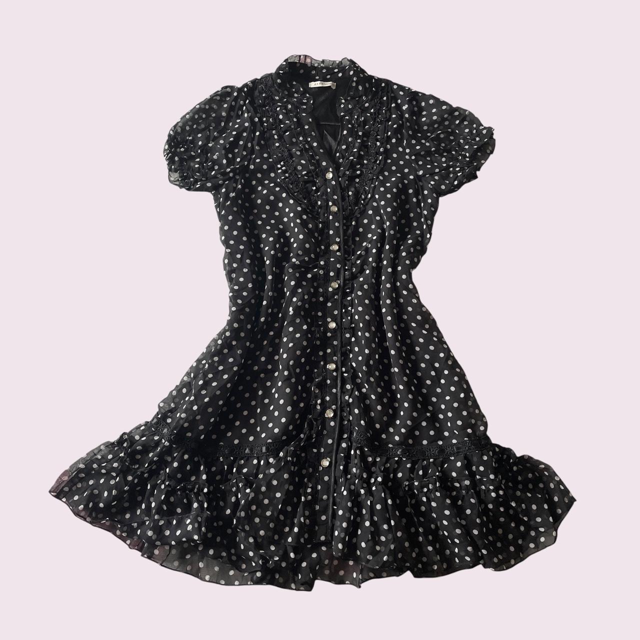 Axes femme black polka dot ruffle dress0