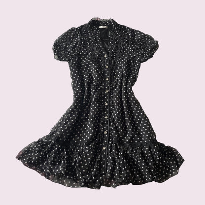 Axes femme black polka dot ruffle dress0