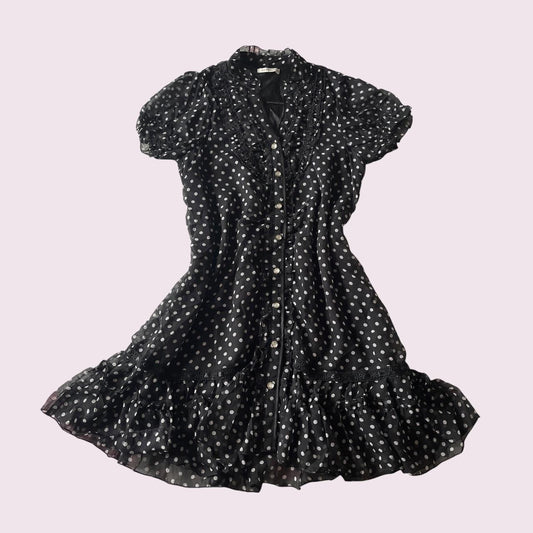 Axes femme black polka dot ruffle dress0