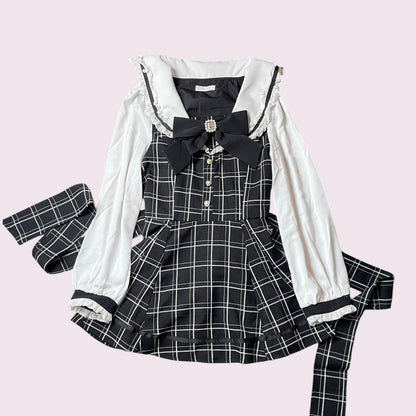 Liz Lisa Jirai Kei plaid mini dress/ top with a detachable bow one size0