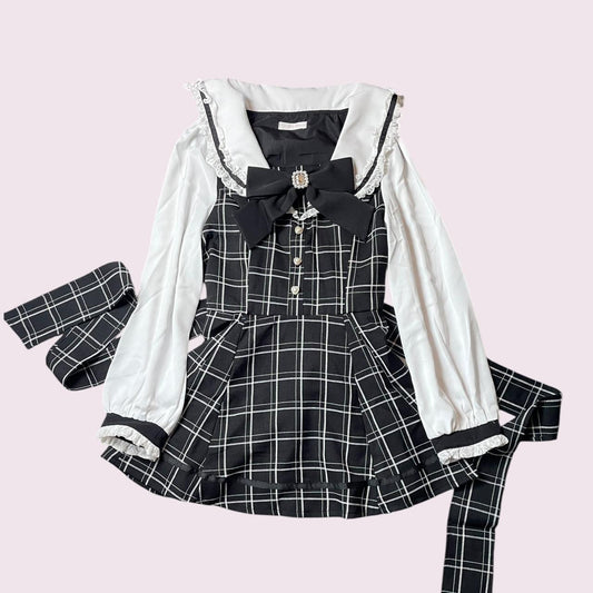Liz Lisa Jirai Kei plaid mini dress/ top with a detachable bow one size0