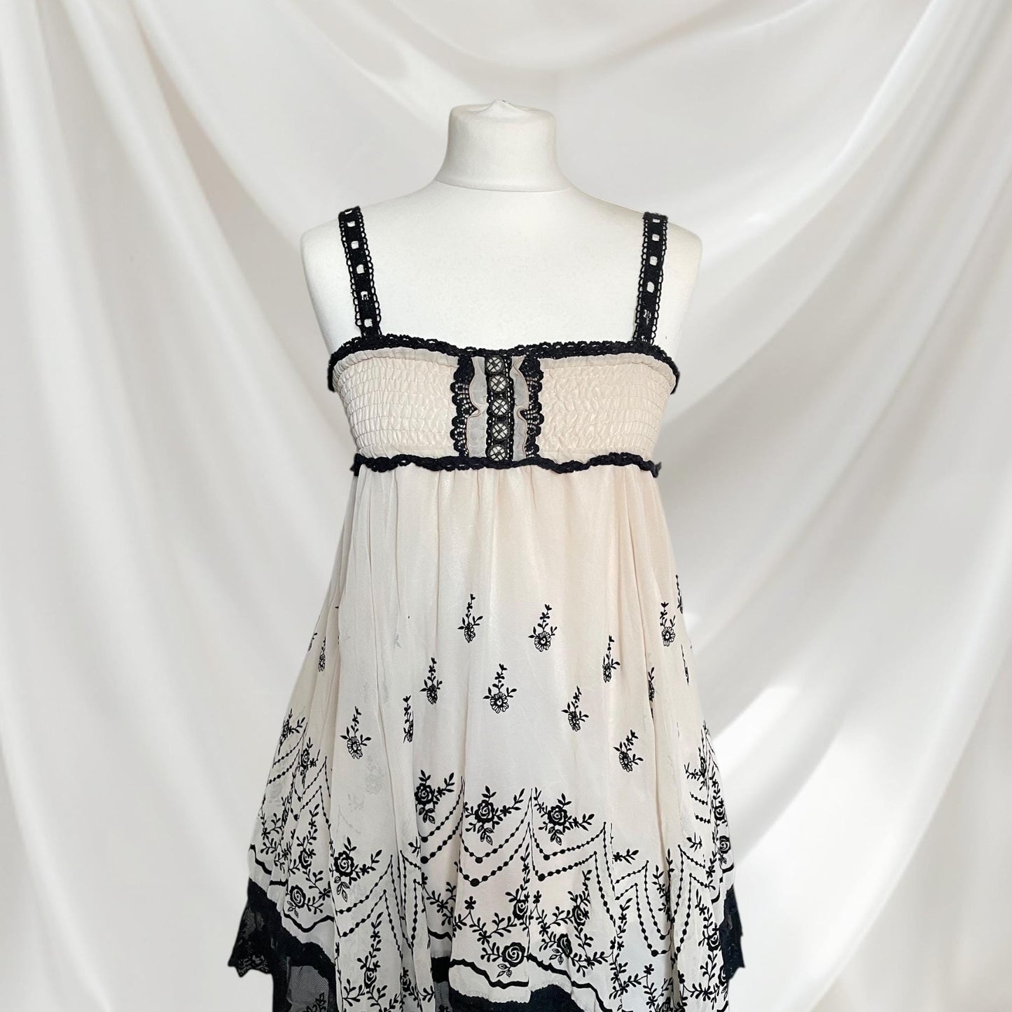 Axes Femme cream and black embroidered handkerchief hem dress / skirt1