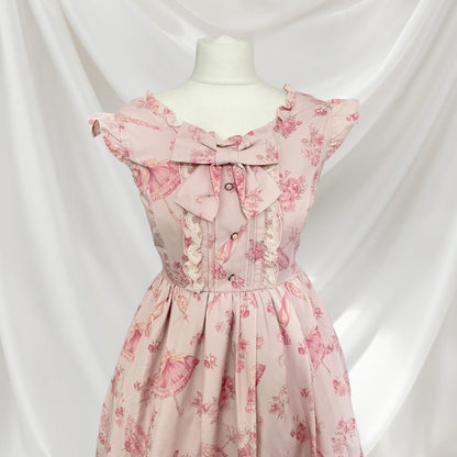 Liz Lisa romantic pink floral dress with bow and lace details Lolita aesthetic3
