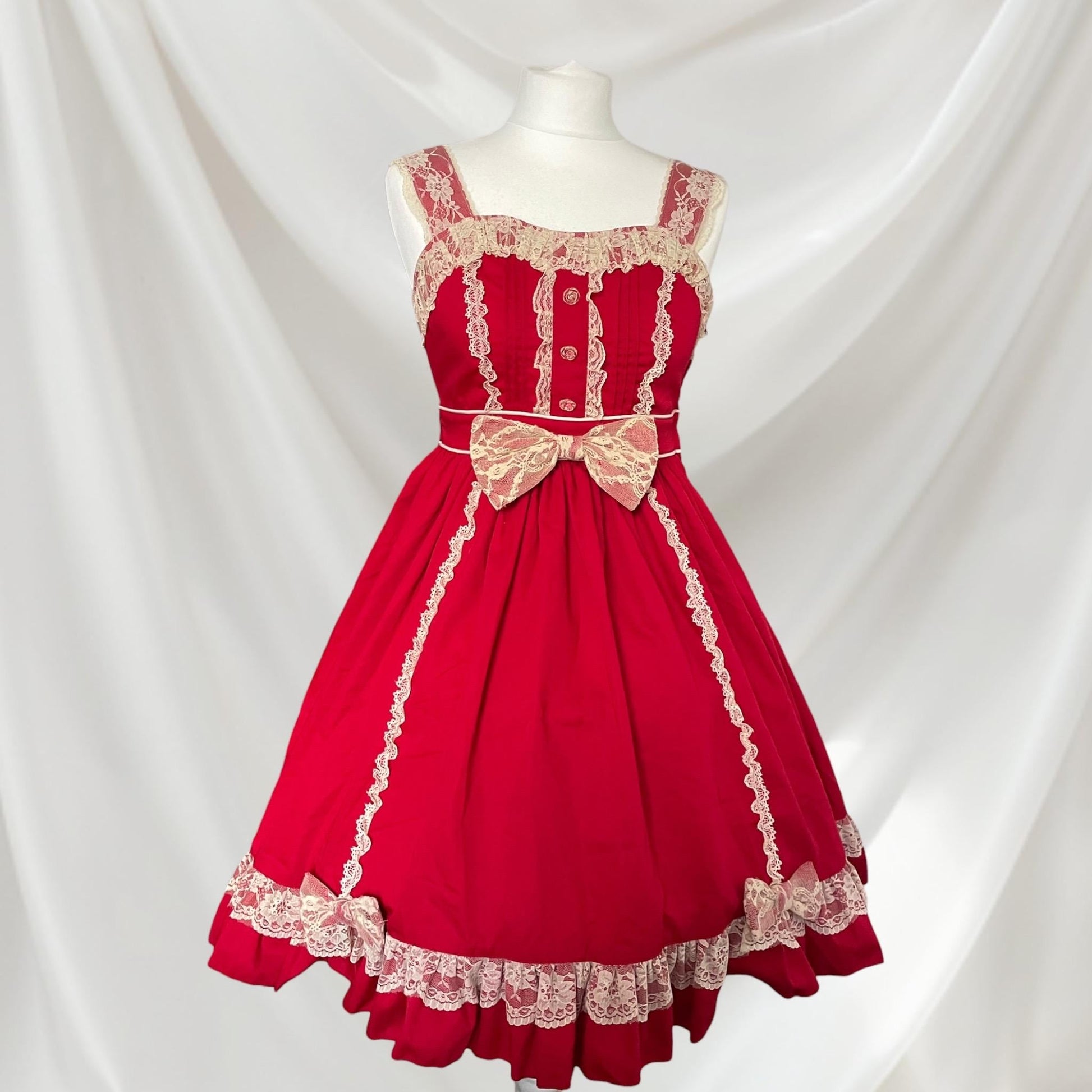 Bodyline red lace lolita dress – classic sweet lolita jsk with bows  jp size M1