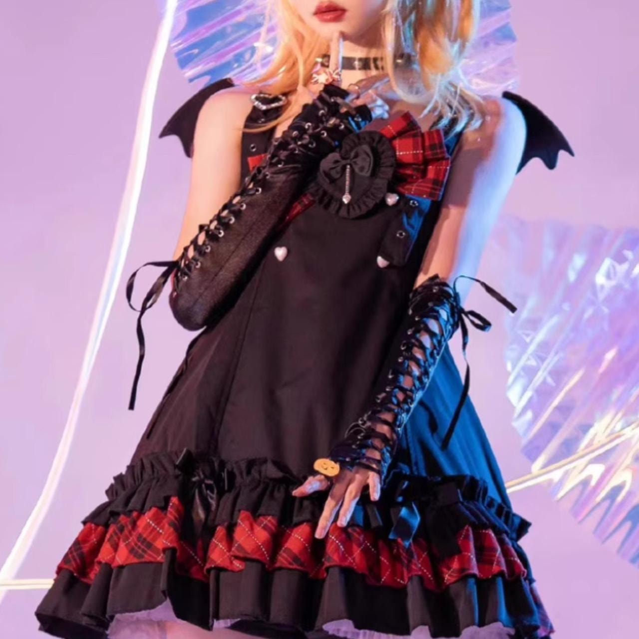 Bodyline JSK gothic Halloween bat-wing dress with plaid accents JP size M7