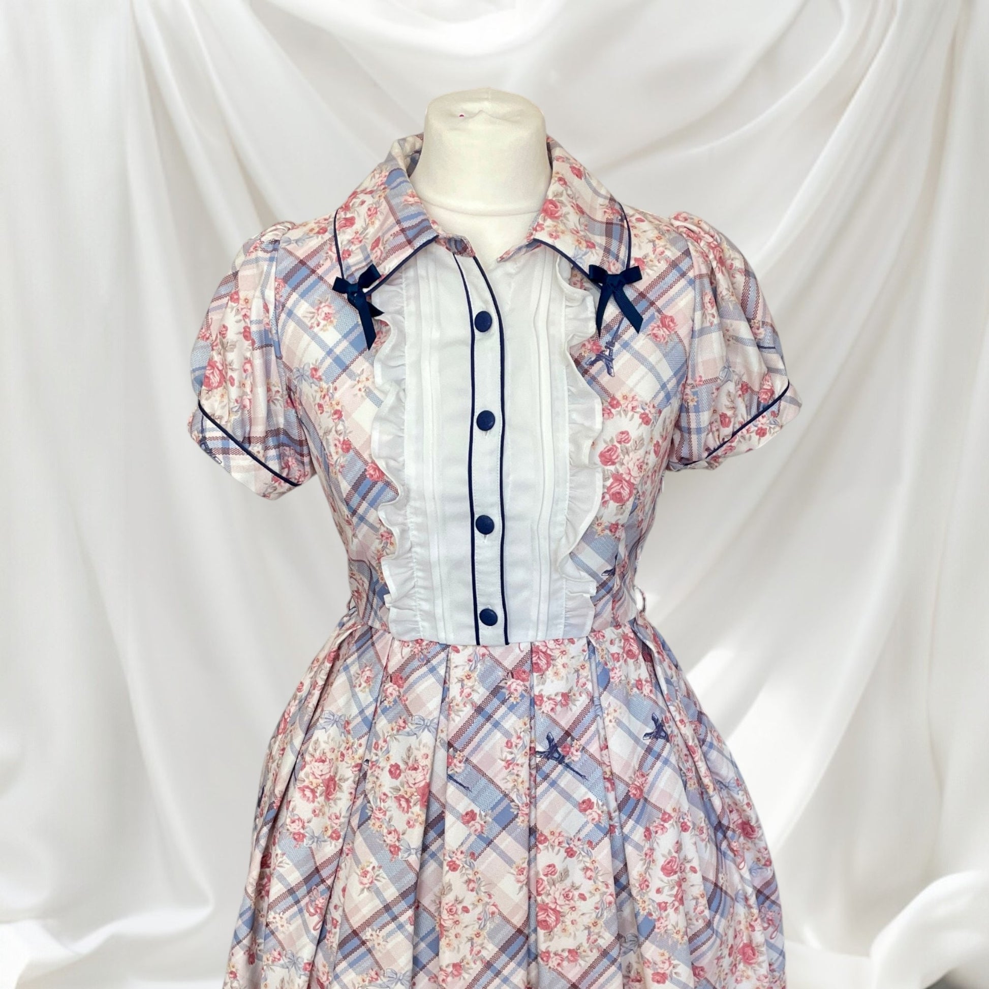 Liz Lisa romantic floral plaid short-sleeve dress2