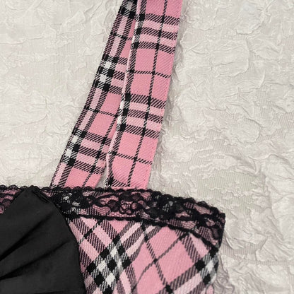 Tralala by Liz Lisa pink plaid mini dress with black bow gyaru kawaii 4