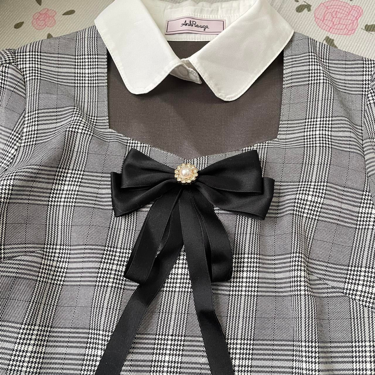 Ank Rouge plaid long-sleeve dress with peter pan collar Jfashion1