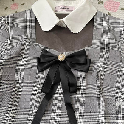 Ank Rouge plaid long-sleeve dress with peter pan collar Jfashion1