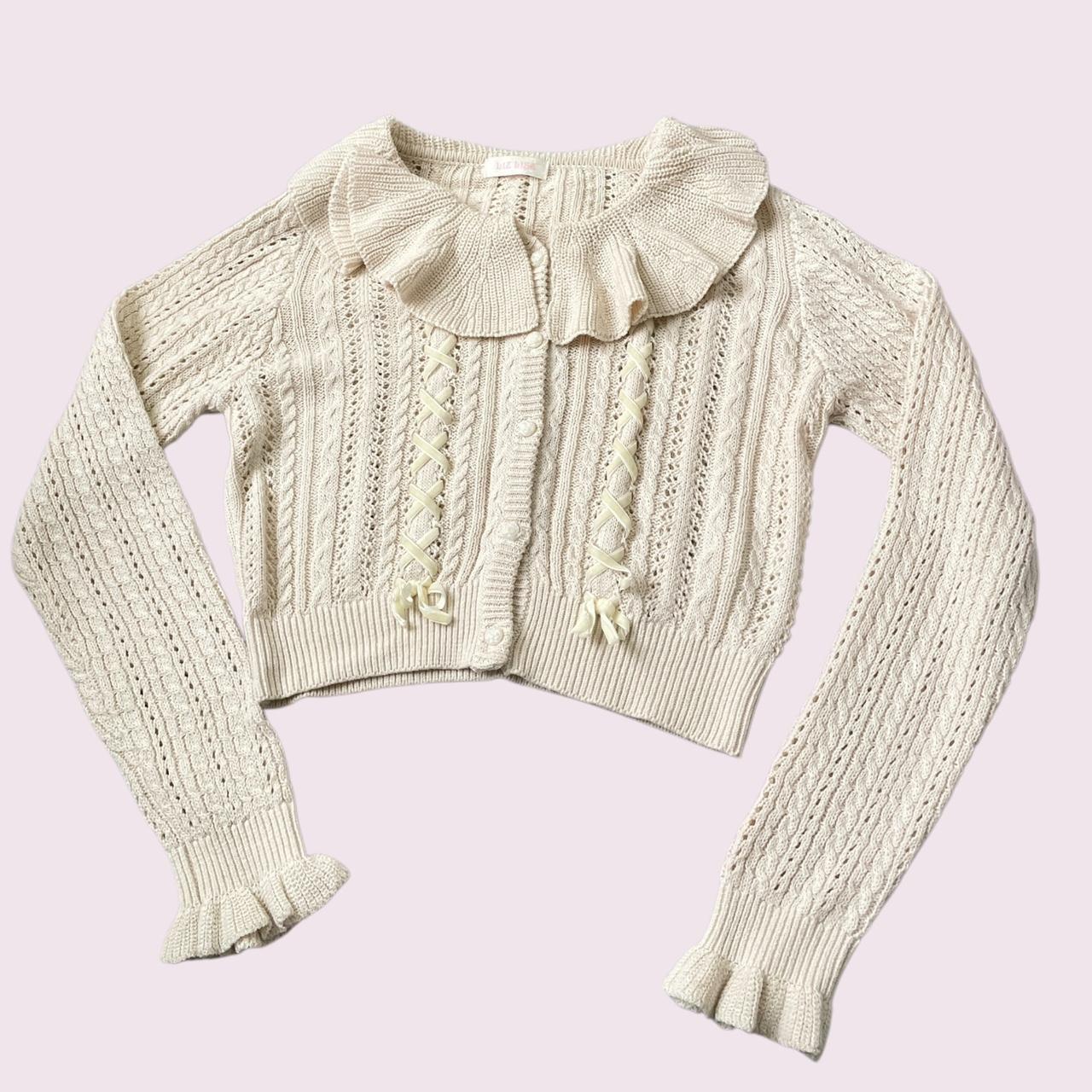 Liz Lisa ruffled collar knit cardigan with lace-up ribbon details1