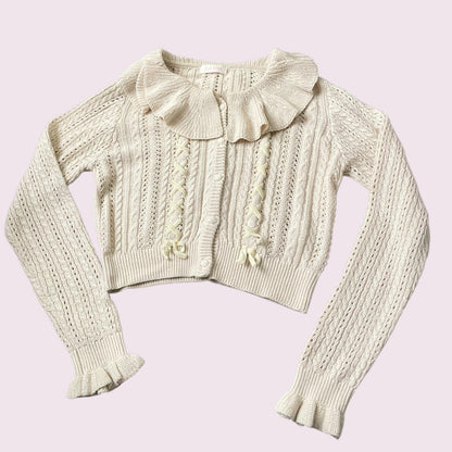 Liz Lisa ruffled collar knit cardigan with lace-up ribbon details1