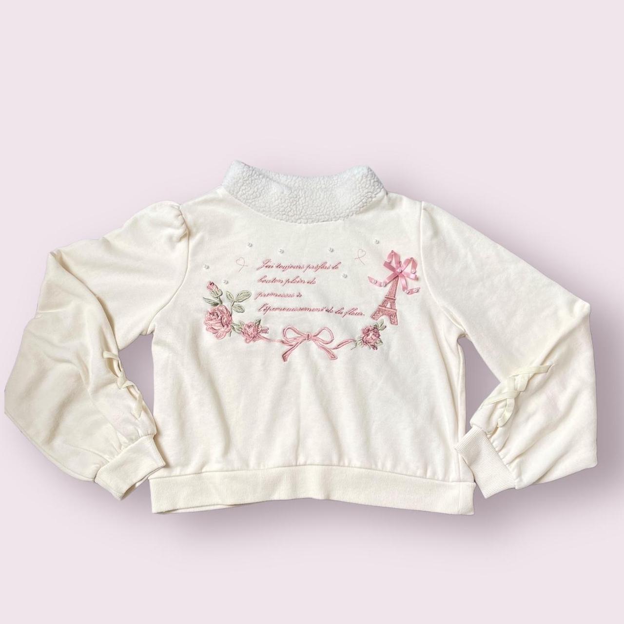 Liz Lisa white long sleeve top with pears embroidered floral and bow details0