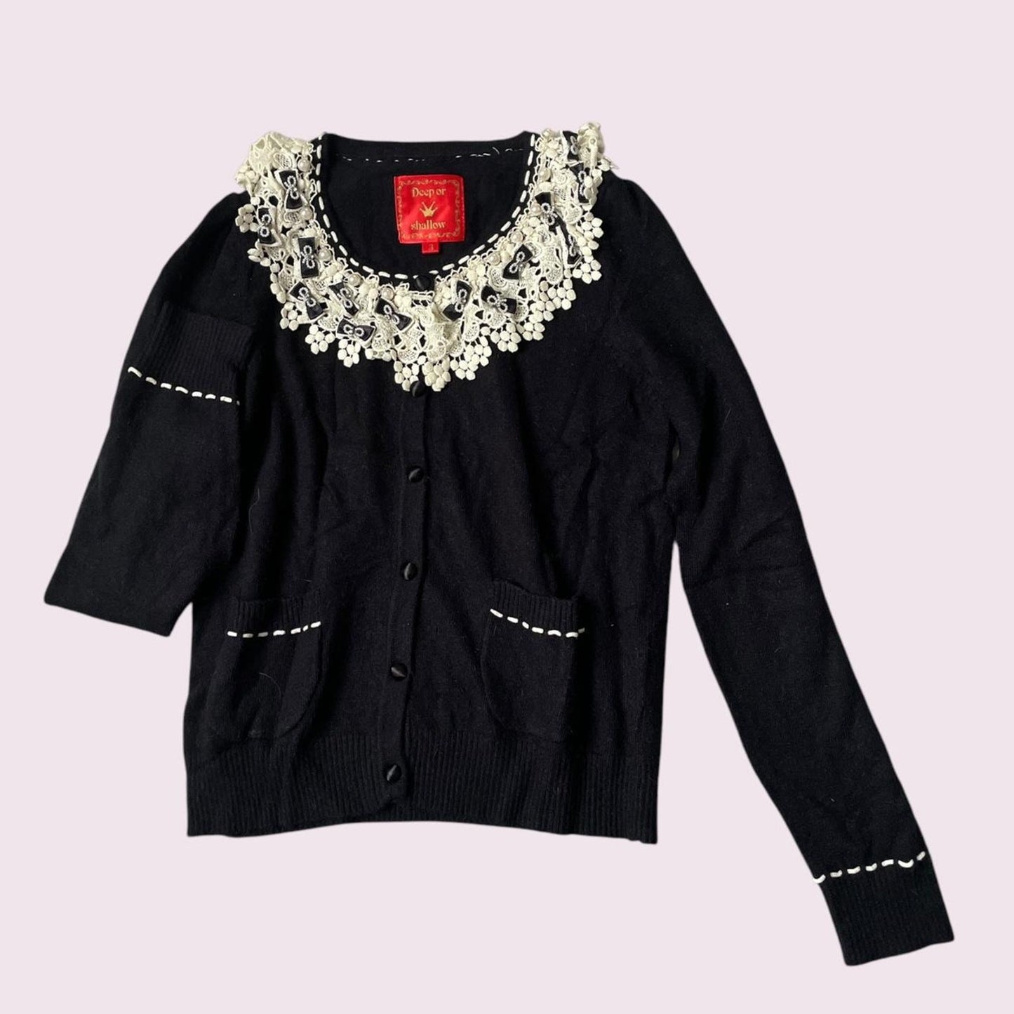 Vintage Japanese knit cardigan with lace and pearl details0