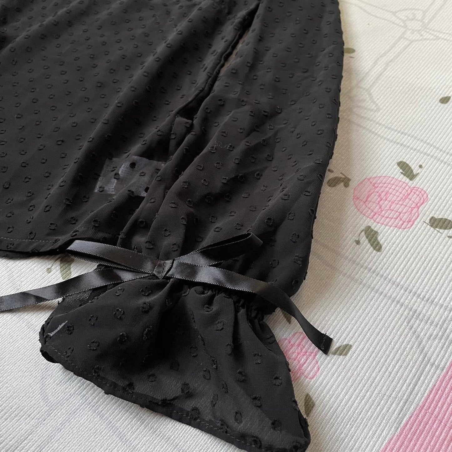 Ank Rouge black sheer blouse with ribbon and ruffle details3
