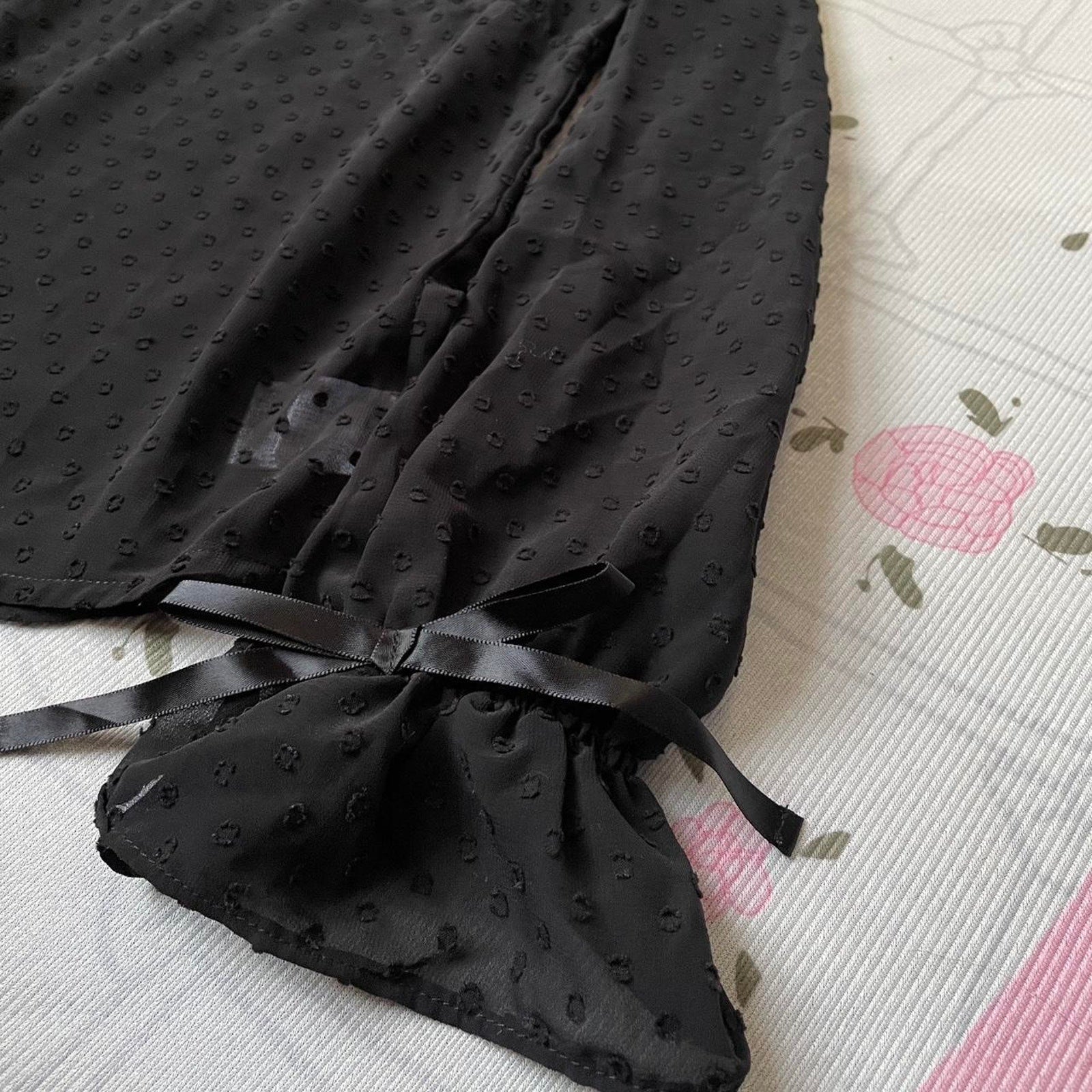 Ank Rouge black sheer blouse with ribbon and ruffle details3