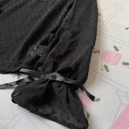 Ank Rouge black sheer blouse with ribbon and ruffle details3