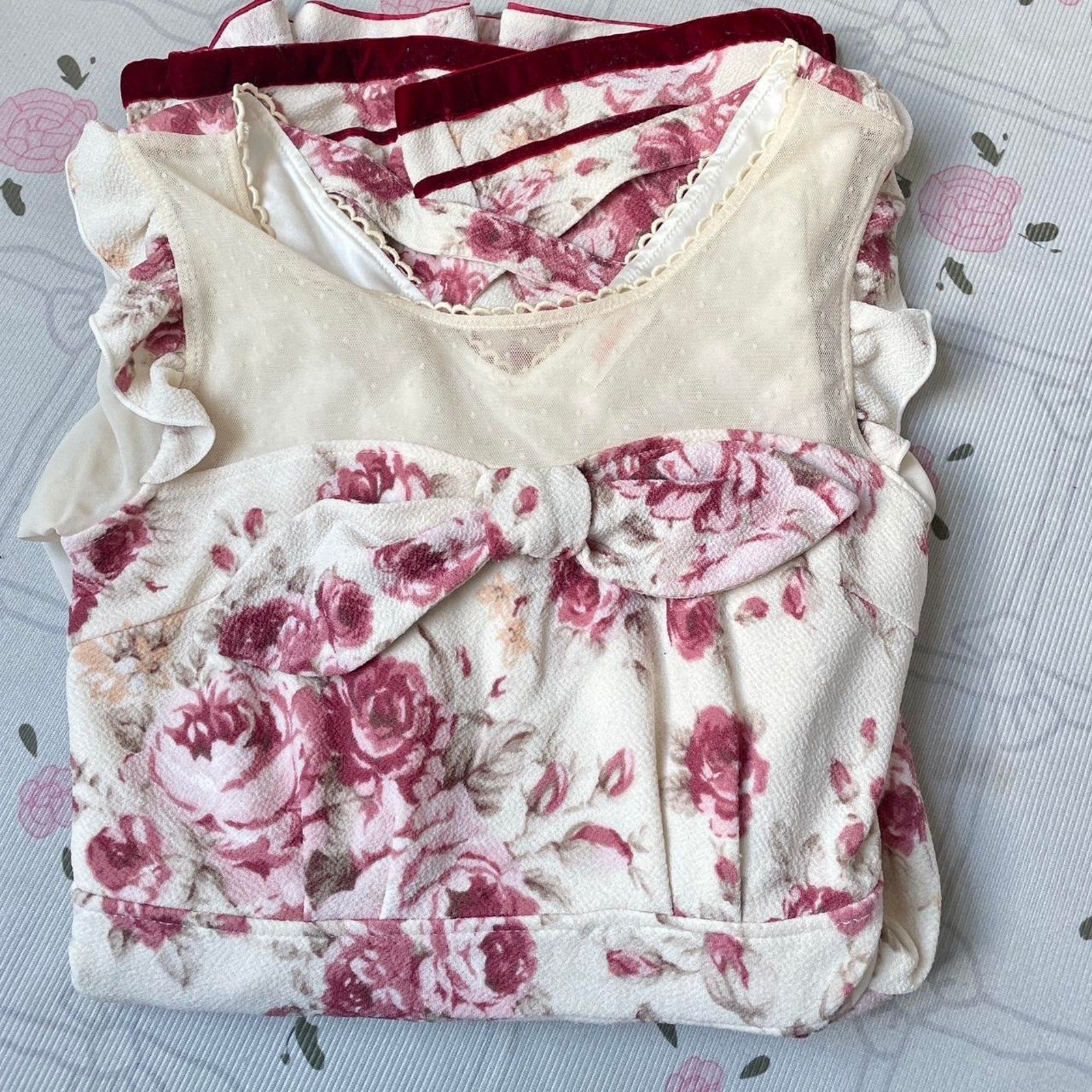 Liz Lisa romantic floral bow dress with rose print and velvet trim5
