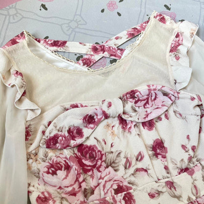 Liz Lisa romantic floral bow dress with rose print and velvet trim1