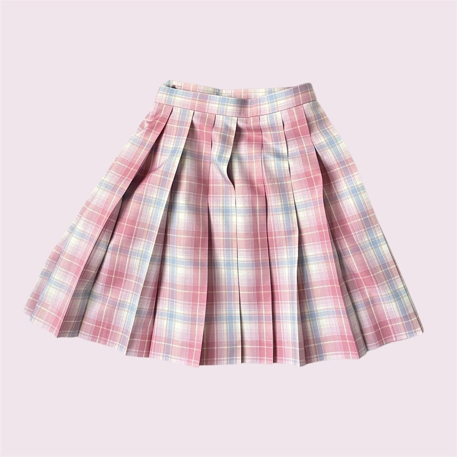 My Melody pastel pink and blue plaid pleated skirt 26”-27''0