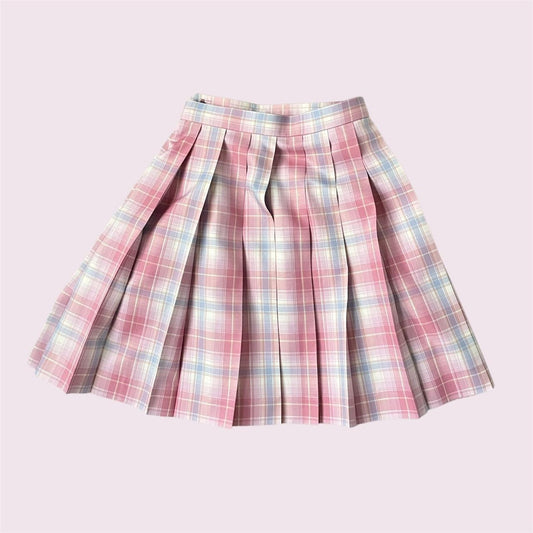 My Melody pastel pink and blue plaid pleated skirt 26”-27''0