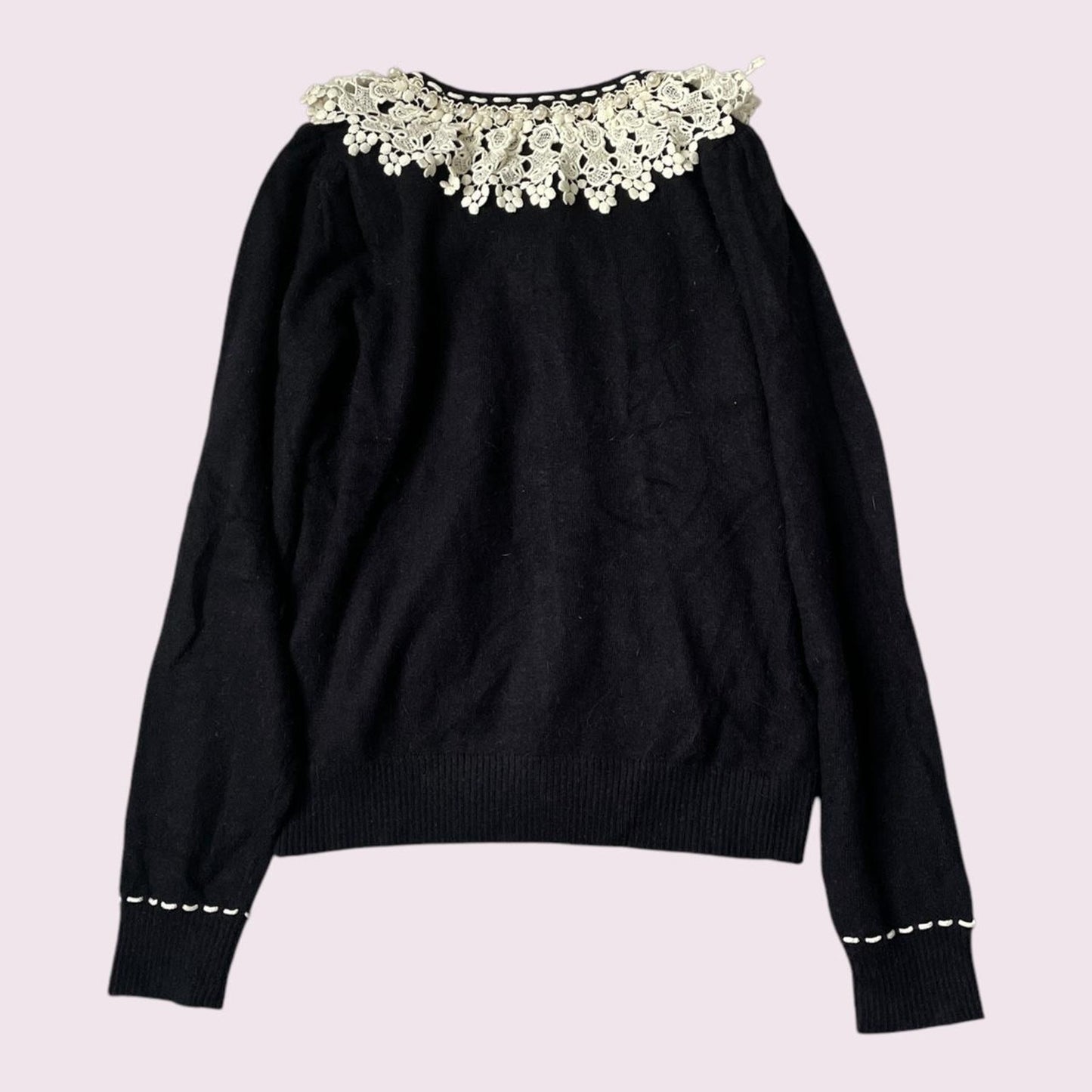 Vintage Japanese knit cardigan with lace and pearl details1