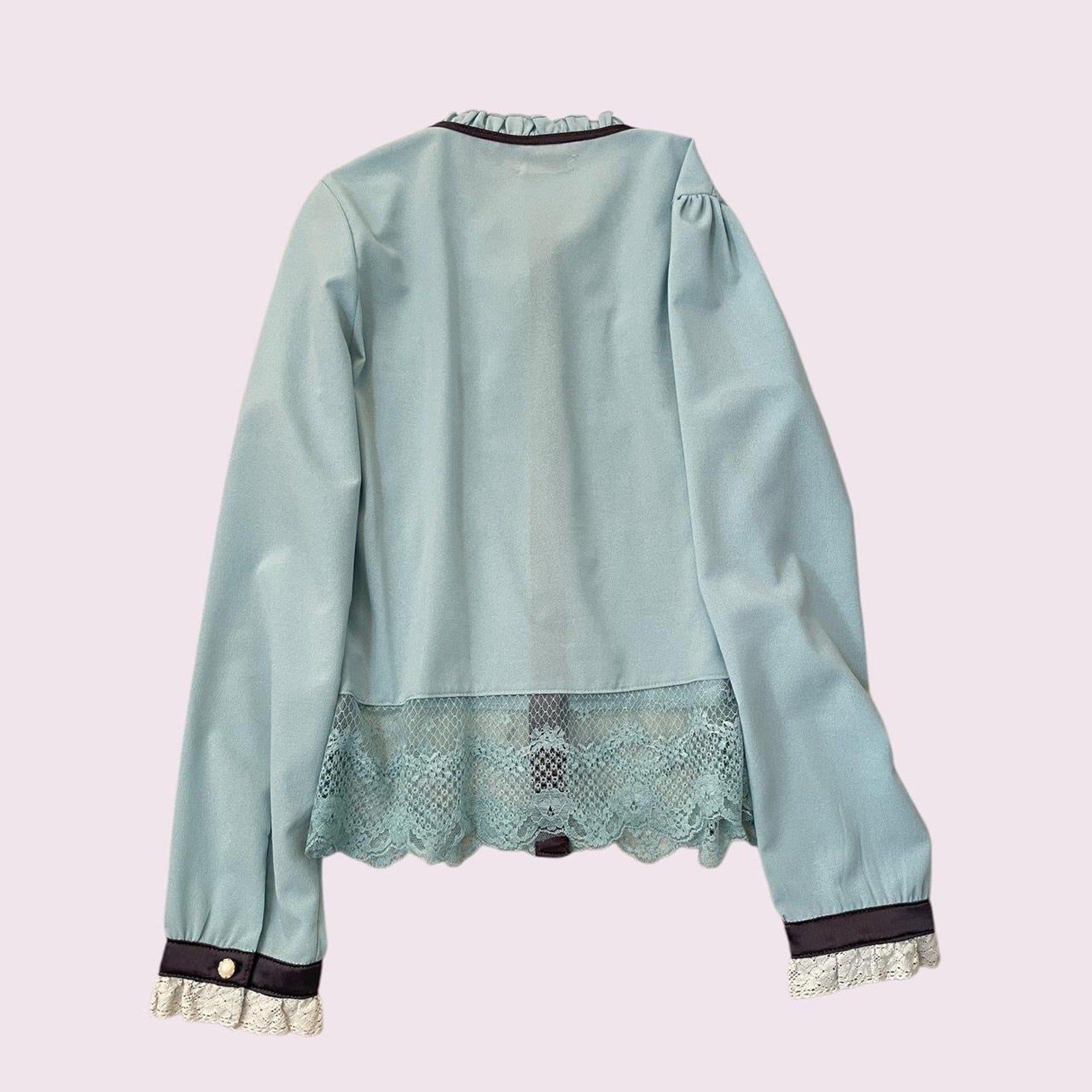 Axes Femmelace-panel blouse in dusty blue with pearl buttons1