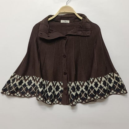 Brown vintage knit cape with geometric pattern 0