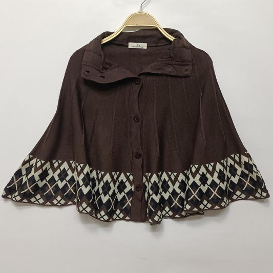 Brown vintage knit cape with geometric pattern 0