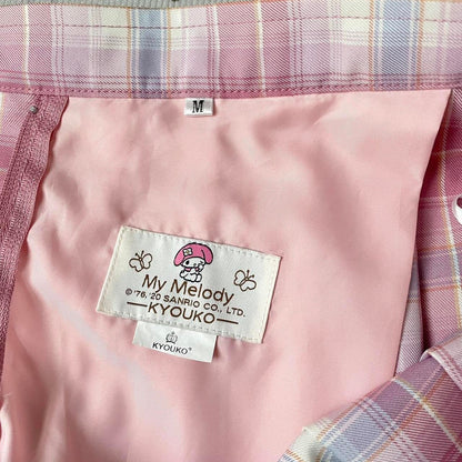 My Melody pastel pink and blue plaid pleated skirt 26”-27''3