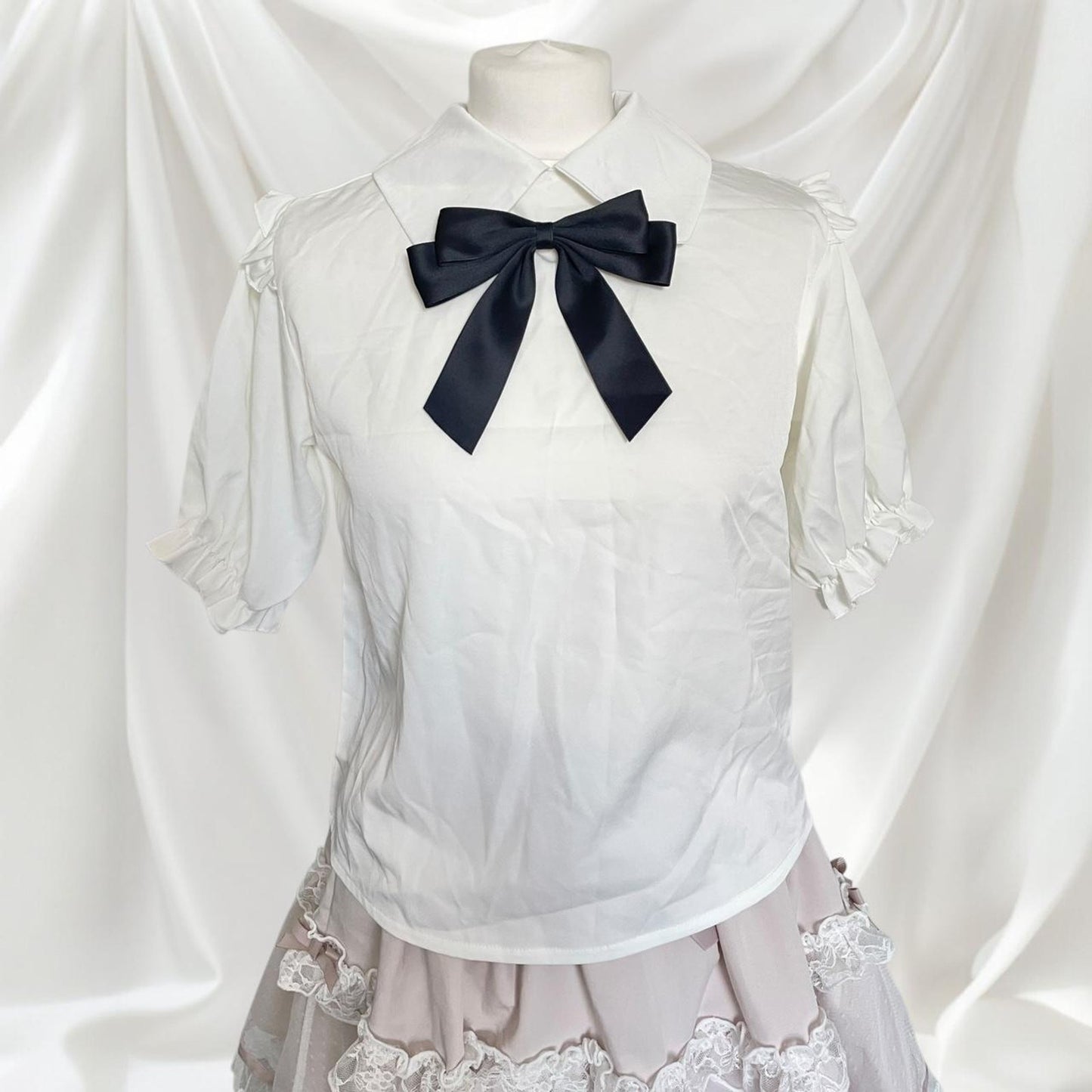 GRL white and black gothic blouse with bow tie 2