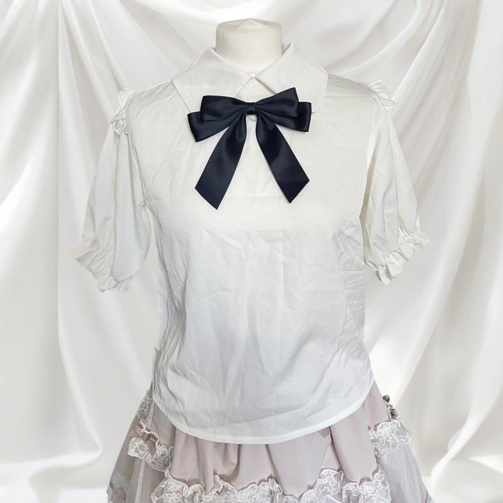 GRL white and black gothic blouse with bow tie 2