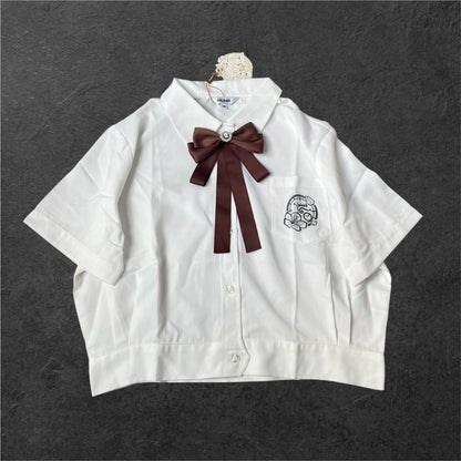 White and brown bow blouse with cute details 4